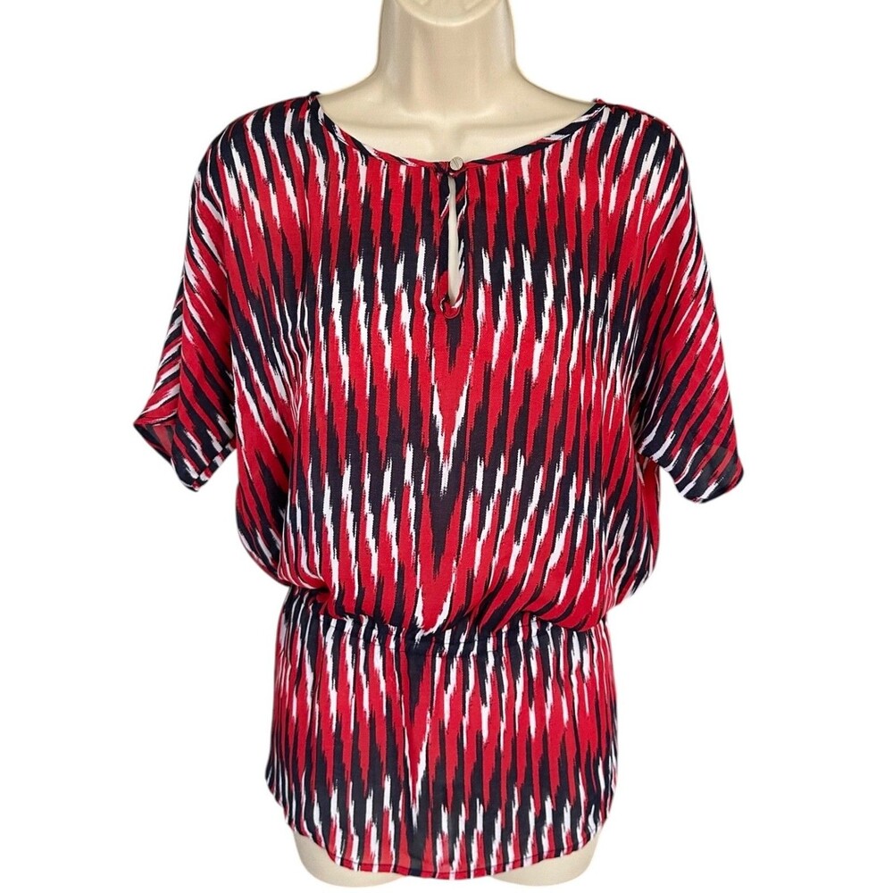Michael Kors Women's Sheer Chiffon Blouse Top Short Sleeve Size M Multicolor